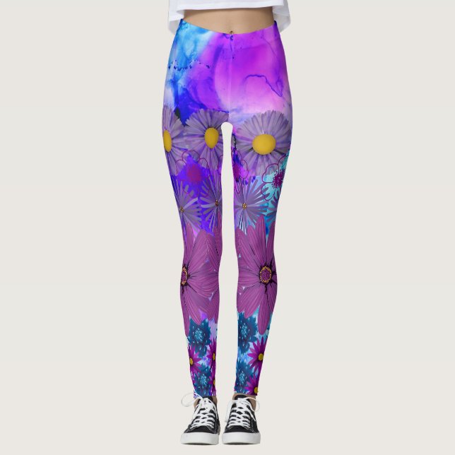 Legging Mosaic Kaleidoscope Flower Blue and Purple (Frente)