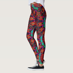 Legging Mosaico abstrato do desenhar MODERN-verde-vermelho