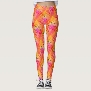 Legging Mosaico abstrato MODERN-amarelo-rosa-vermelho-verm