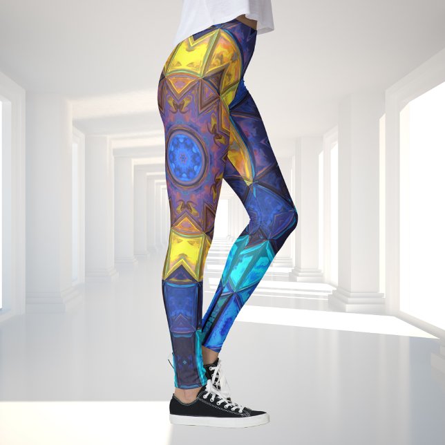 Legging Mosaico Caleidoscópio Flor Azul e Amarelo (Criador carregado)