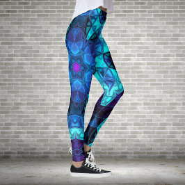 Legging Mosaico Caleidoscópio Flor Azul e Púrpura