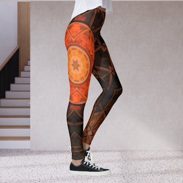 Legging Mosaico Caleidoscópio Flor Laranja e Castanho (Criador carregado)