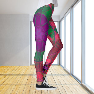 Legging Mosaico Caleidoscópio Flor Puro Verde e Rosa