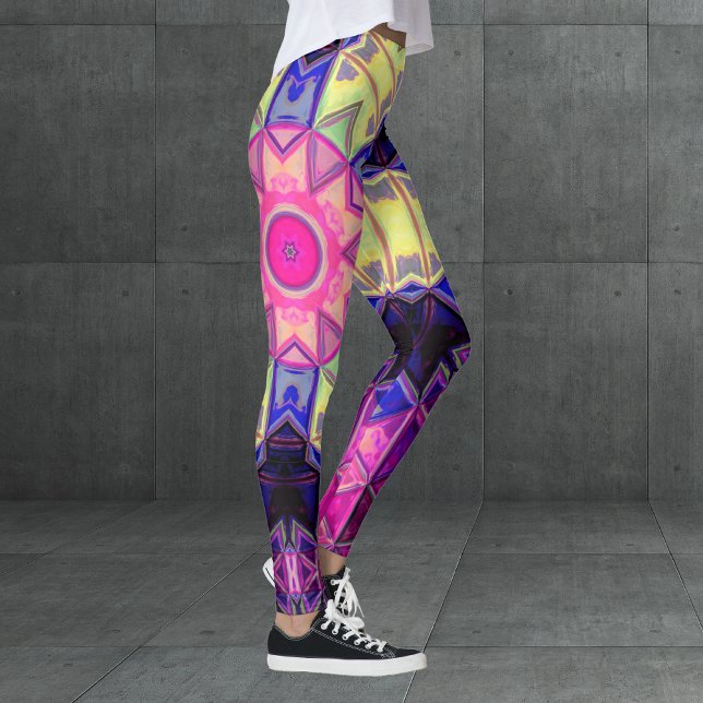 Legging Mosaico Caleidoscópio Flor Rosa Amarelo e Azul (Criador carregado)