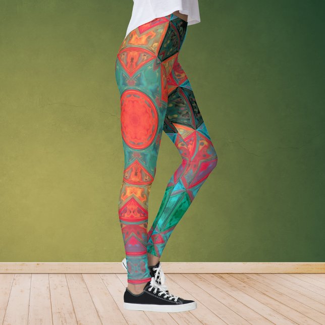Legging Mosaico Caleidoscópio Flor Rosa e Teal (Criador carregado)
