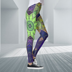 Legging Mosaico Caleidoscópio Flor Verde Amarelo e Puro