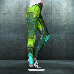 Legging Mosaico Caleidoscópio Flor Verde e Azul