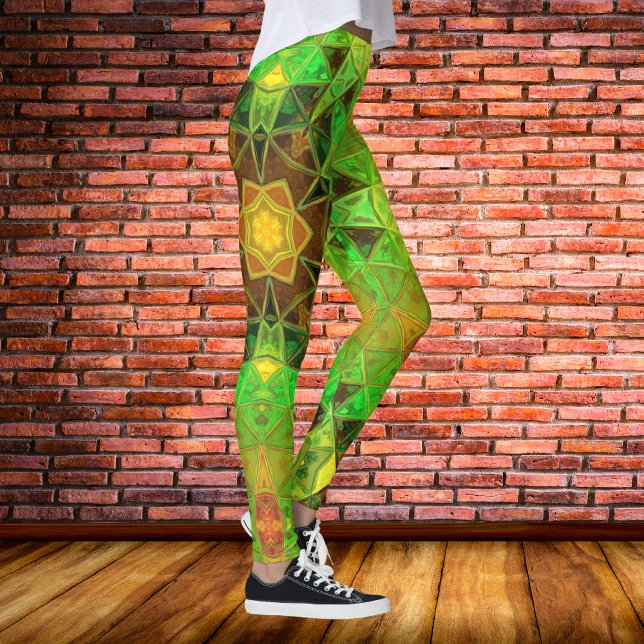 Legging Mosaico Caleidoscópio Flor Verde e Laranja (Criador carregado)