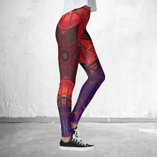 Legging Mosaico Caleidoscópio Flor Vermelho e Roxo