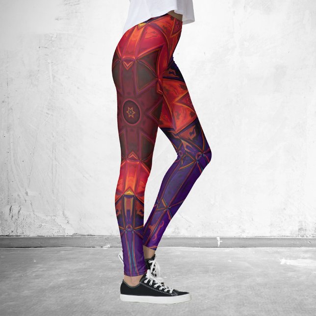 Legging Mosaico Caleidoscópio Flor Vermelho e Roxo (Criador carregado)