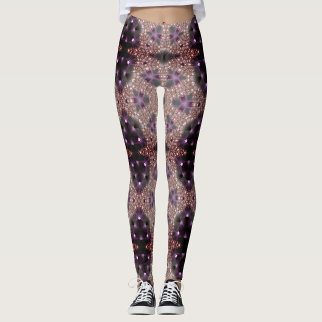 Legging Mosaico de abstrato MODERN a preto-roxo (Frente)