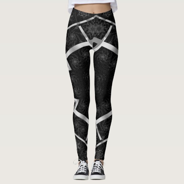 Legging Mosaico de abstrato MODERN com cinza a preto (Frente)