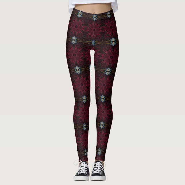 Legging Mosaico de abstrato MODERN com cinza vermelho-pret (Frente)