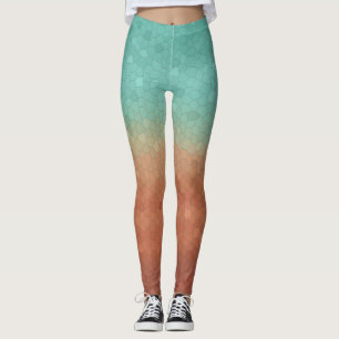 Legging Mosaico de abstrato verde-marinho e laranja queima