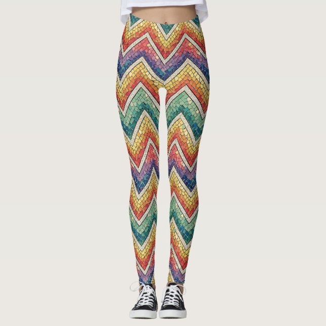 Legging Mosaico de Chevron Arco-íris – Azulejo Geométrico  (Frente)