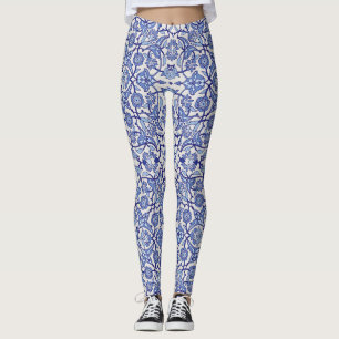 Legging mosaico de flores marroquinas andaluzas azuis