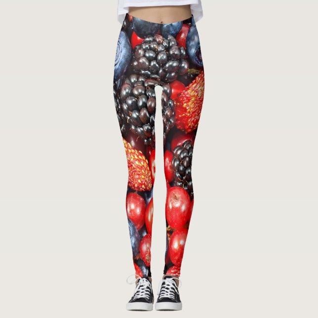 Legging Mosaico de Fundo Fresco de Frutas Vermelhas (Frente)
