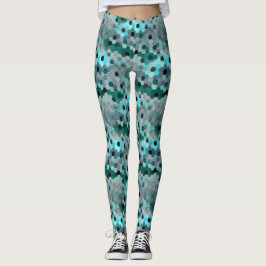 Legging Mosaico de hexágonos ou cubos em tons cianos para