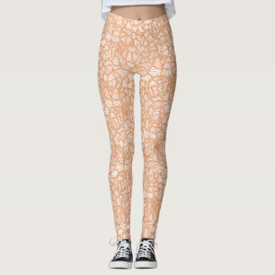 Legging Mosaico Escuro Folheto Aleatório Laranja