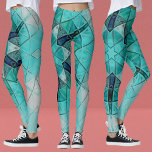 Legging Mosaico, Flor Azul e Branco<br><div class="desc">Esta flor do caleidoscópio mosaico apresenta azulejos brilhantes, azuis e brancos. É uma geometria vívida inspirada por fractais, mandalas e mosaicos de vidro manchados. Obtenha este design trippy agora para seu amigo favorito que ama cores brilhantes!</div>