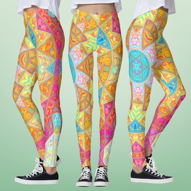 Legging Mosaico Mandala Amarelo Cor-de-rosa e Azul (Criador carregado)
