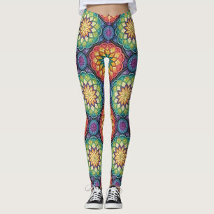Legging Mosaico Mandala Arco-íris Radiante – Vidro Colorid