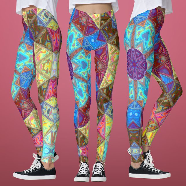 Legging Mosaico Mandala Azul, Rosa e Amarelo (Criador carregado)