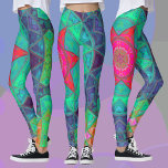 Legging Mosaico Mandala Azul Verde e Vermelho<br><div class="desc">Este design de caleidoscópio mosaico apresenta azulejos azuis,  verdes e vermelhos brilhantes. Um design geométrico vívido inspirado por fractais,  mandalas e mosaicos de vidro manchados. Pegue esta design de triquete bonita agora para seu amigo favorito que ama cores brilhantes!</div>