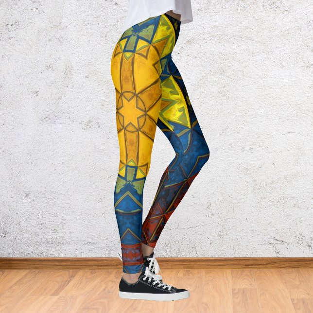 Legging Mosaico Mandala Flor Amarelo Azul e Vermelho (Criador carregado)