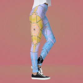 Legging Mosaico Mandala Flor Azul e Amarelo