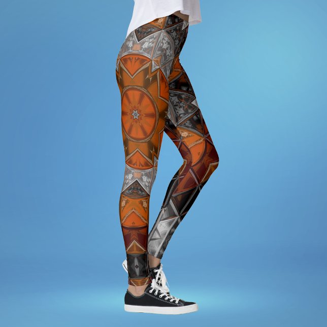Legging Mosaico Mandala Flor Laranja Branco e Preto (Criador carregado)