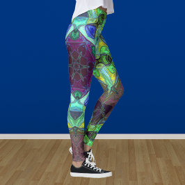 Legging Mosaico Mandala Flor Roxo Azul e Verde