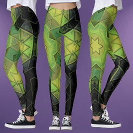 Legging Mosaico Mandala Flor Verde Amarelo e Negro