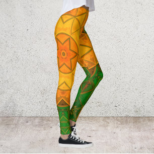 Legging Mosaico Mandala Flor verde e amarelo