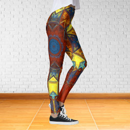 Legging Mosaico Mandala Flor Vermelho Amarelo e Azul