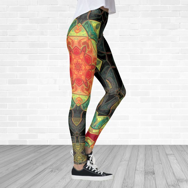Legging Mosaico Mandala Flor Vermelho Amarelo Verde e Pret (Criador carregado)