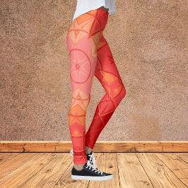 Legging Mosaico Mandala Flor Vermelho e Laranja
