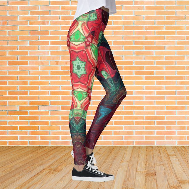 Legging Mosaico Mandala Flor Vermelho Teal e Azul (Criador carregado)