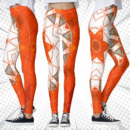Legging Mosaico Mandala Laranja e Branco