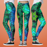 Legging Mosaico Mandala Verde e Azul<br><div class="desc">Este design de caleidoscópio mosaico apresenta azulejos verdes e azuis brilhantes. Um design geométrico vívido inspirado por fractais,  mandalas e mosaicos de vidro manchados. Pegue esta design de triquete bonita agora para seu amigo favorito que ama cores brilhantes!</div>