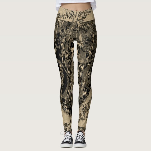 Legging Mosaico MODERN-abstrato, a preto-ouro (Frente)