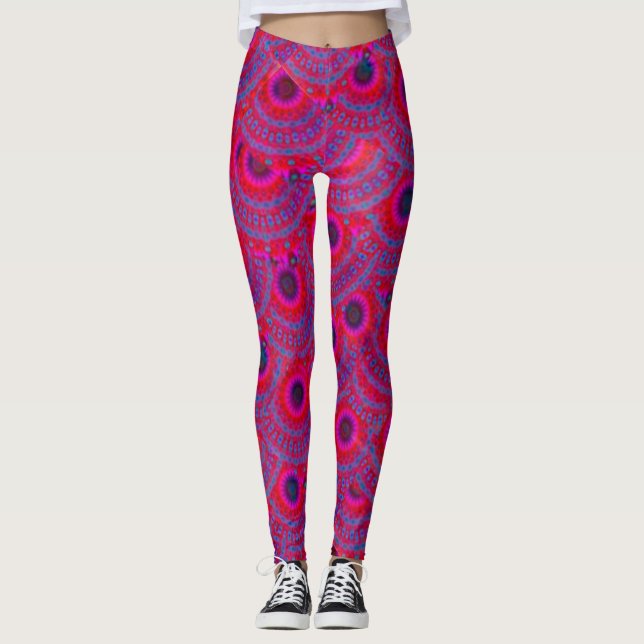 Legging Mosaico MODERN-abstrato, cor-de-rosa-vermelho-azul (Frente)