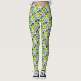 Legging Mosaico MODERN-abstrato, em azul-claro-amarelo