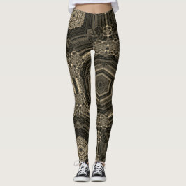 Legging Mosaico MODERN-abstrato em preto-dourado-marrom