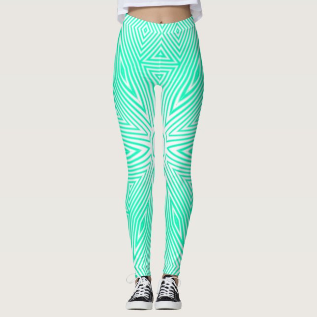 Legging Mosaico MODERN-abstrato, verde-claro-branco (Frente)