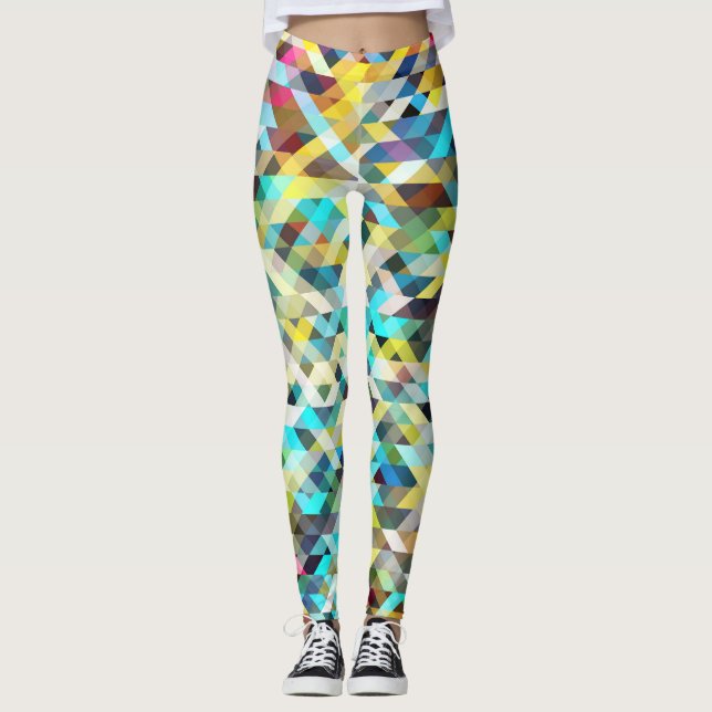 Legging Mosaico Neon Vibrante: Fundo Abstrato. (Frente)