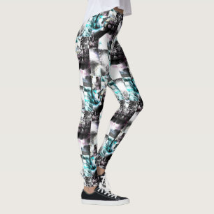 Legging Mosaico quadrado de texturas confusas em prata a c