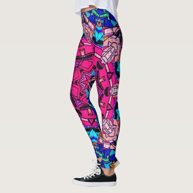 Legging Mosaico Rosa Mandala Floral Psicélico Retro (Esquerda)