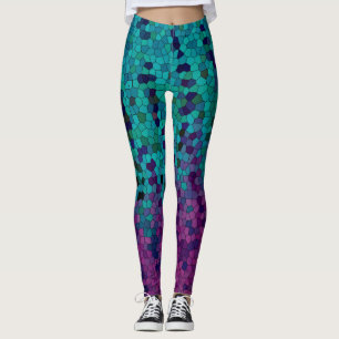 Legging Mosaico violeta roxo azul-turquesa