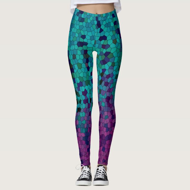 Legging Mosaico violeta roxo azul-turquesa (Frente)